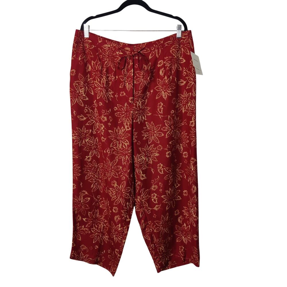 NWT Emma & James Linen Blend Red Floral Cropped Easy Pants 18W Resortwear